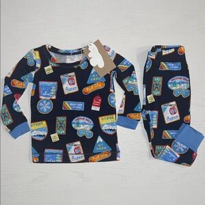 Angel Dear Pajama Set Loungewear Vintage Ski Patches 12-18 months 5